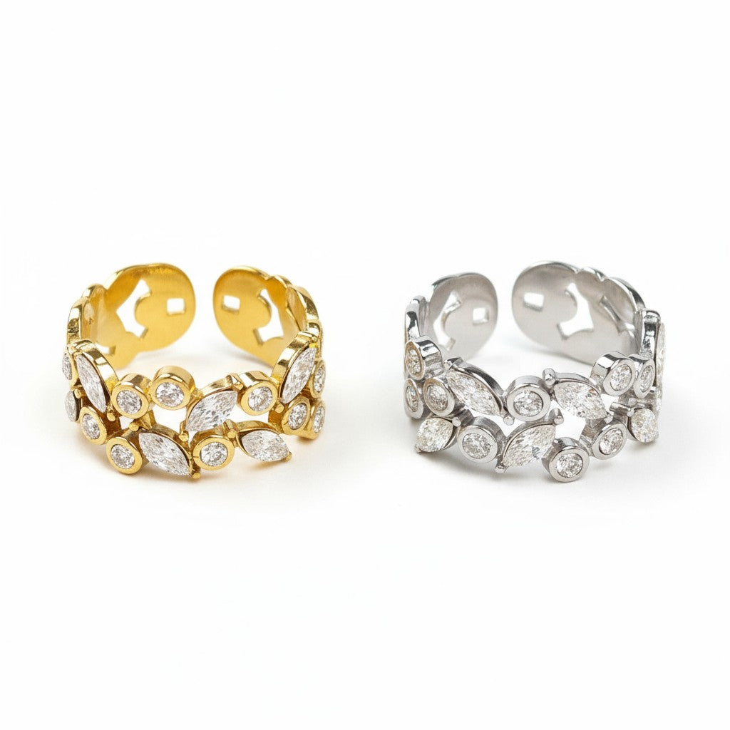 Ατσάλινο δαχτυλίδι με ζιργκόν σε οβάλ και δάκρυ σχέδιο – Crystal Cluster Ring