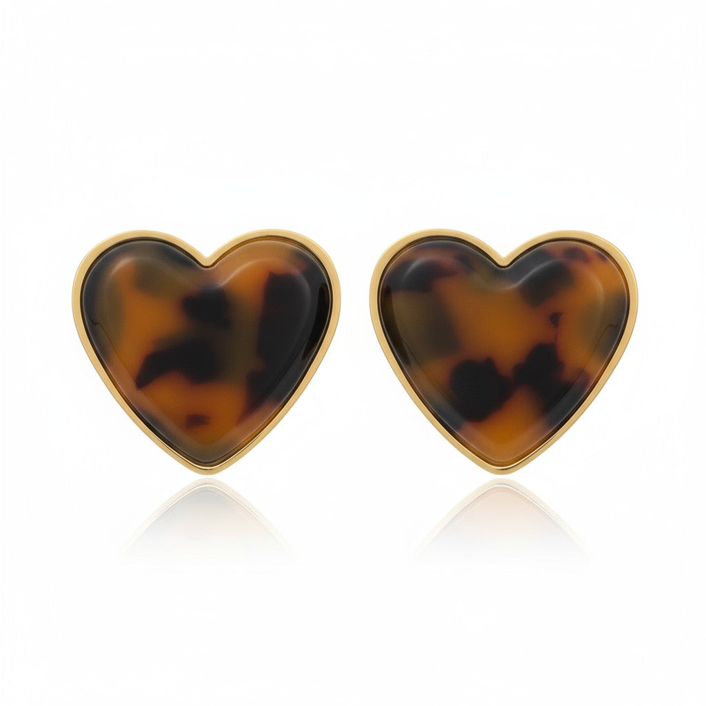Tortoise Heart Earrings – Ατσάλινα Καρφωτά Καρδιές σε Καφέ Ταρταρούγα | So Cute by Dimi