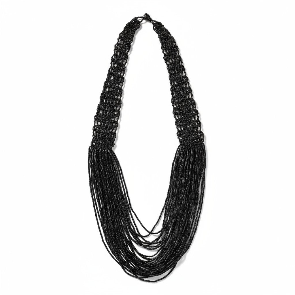 Μακρύ boho κολιέ με πολλές σειρές χαντρών και πλεκτό λαιμό σε διάφορα χρώματα – So Cute by Dimi