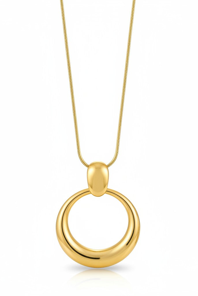 Ατσάλινο statement κολιέ με γλυπτό κυκλικό μοτίφ σε χρυσό και ασημί – Sculpted Circle Pendant So Cute by Dimi