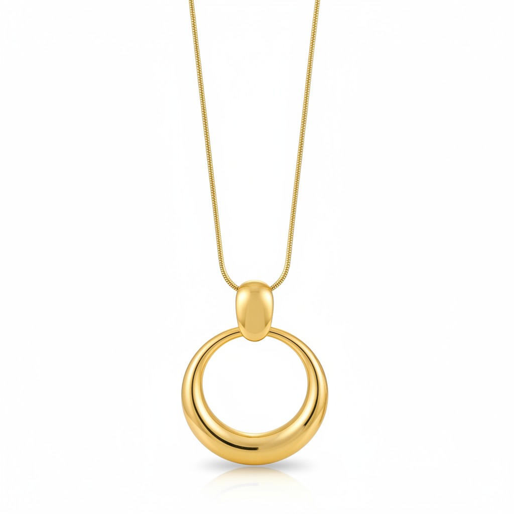 Ατσάλινο statement κολιέ με γλυπτό κυκλικό μοτίφ σε χρυσό και ασημί – Sculpted Circle Pendant So Cute by Dimi