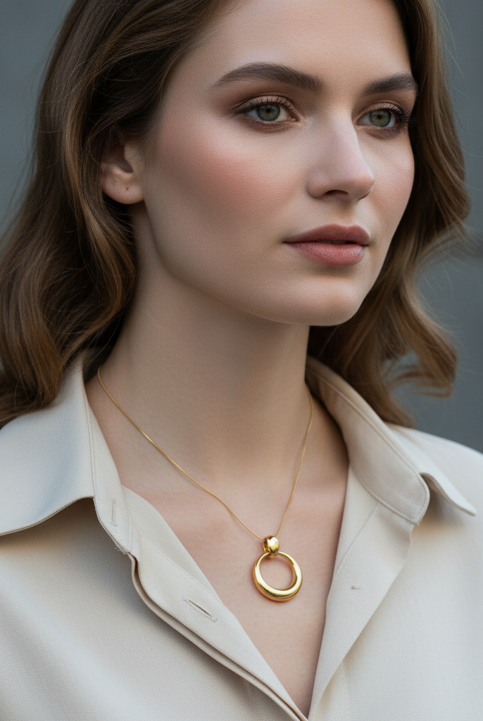 Ατσάλινο statement κολιέ με γλυπτό κυκλικό μοτίφ σε χρυσό και ασημί – Sculpted Circle Pendant So Cute by Dimi