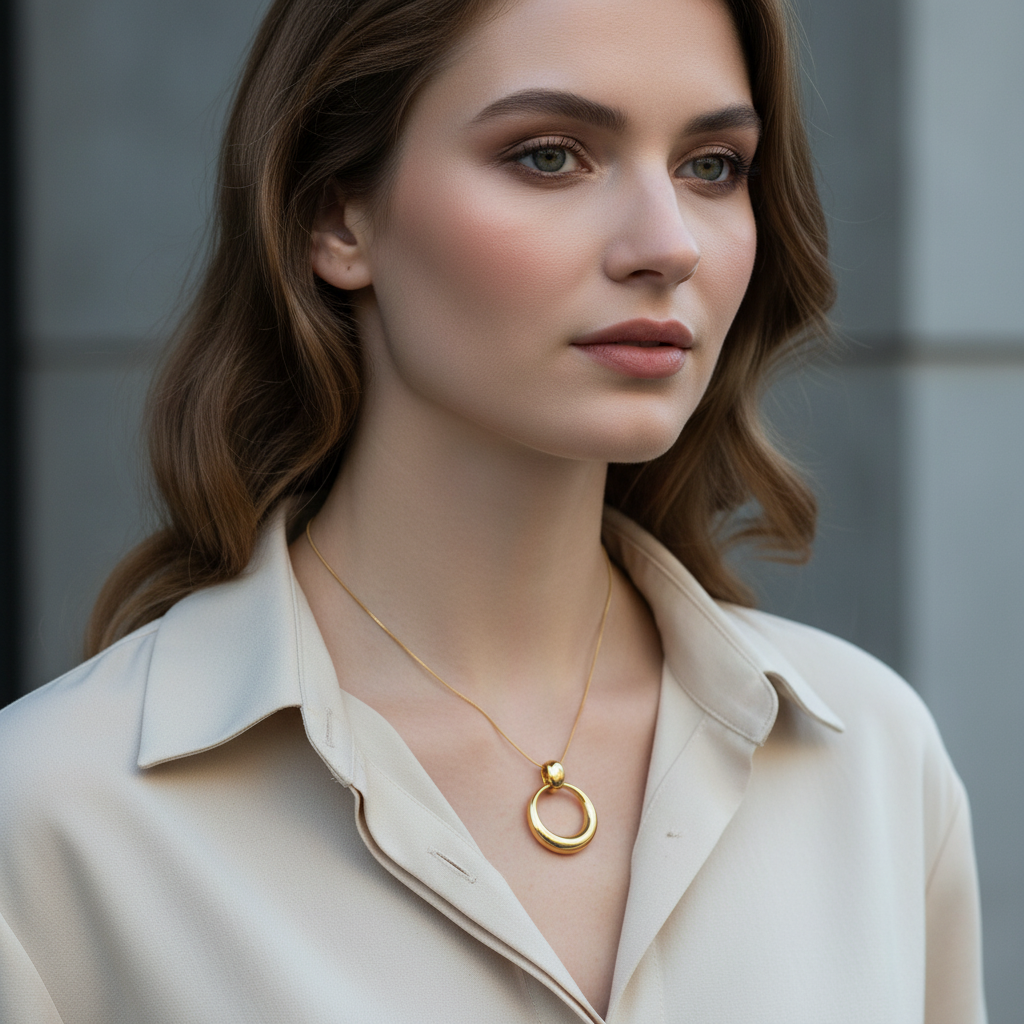 Ατσάλινο statement κολιέ με γλυπτό κυκλικό μοτίφ σε χρυσό και ασημί – Sculpted Circle Pendant So Cute by Dimi