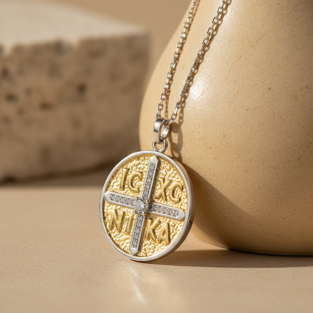 Duo-tone stainless steel Konstantinato necklace in gold and silver on 40+5 cm chain – So Cute by Dimi.