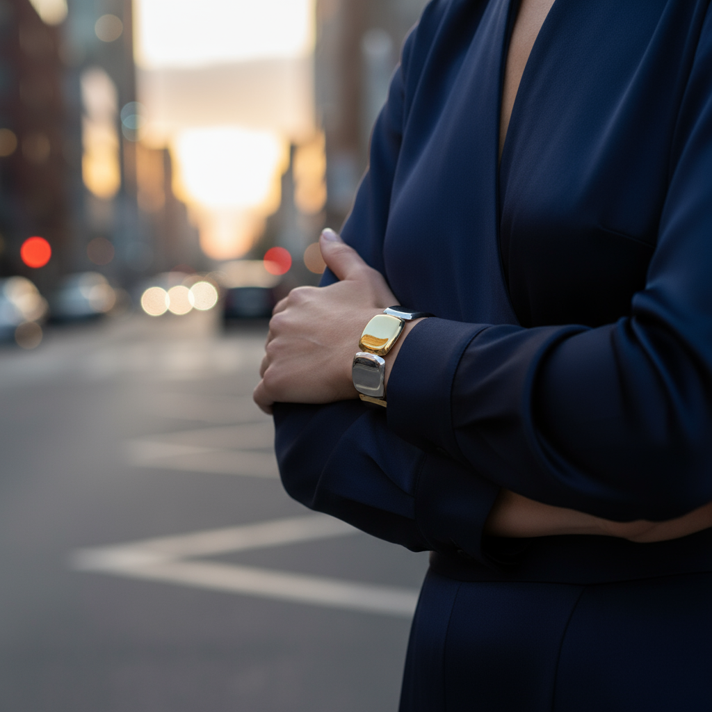 Ατσάλινο cuff βραχιόλι με γεωμετρικές πλάκες – Bold Mosaic Cuff