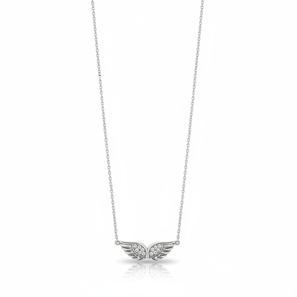 Delicate stainless steel necklace with small angel wing pendant in gold and silver – So Cute by Dimi.