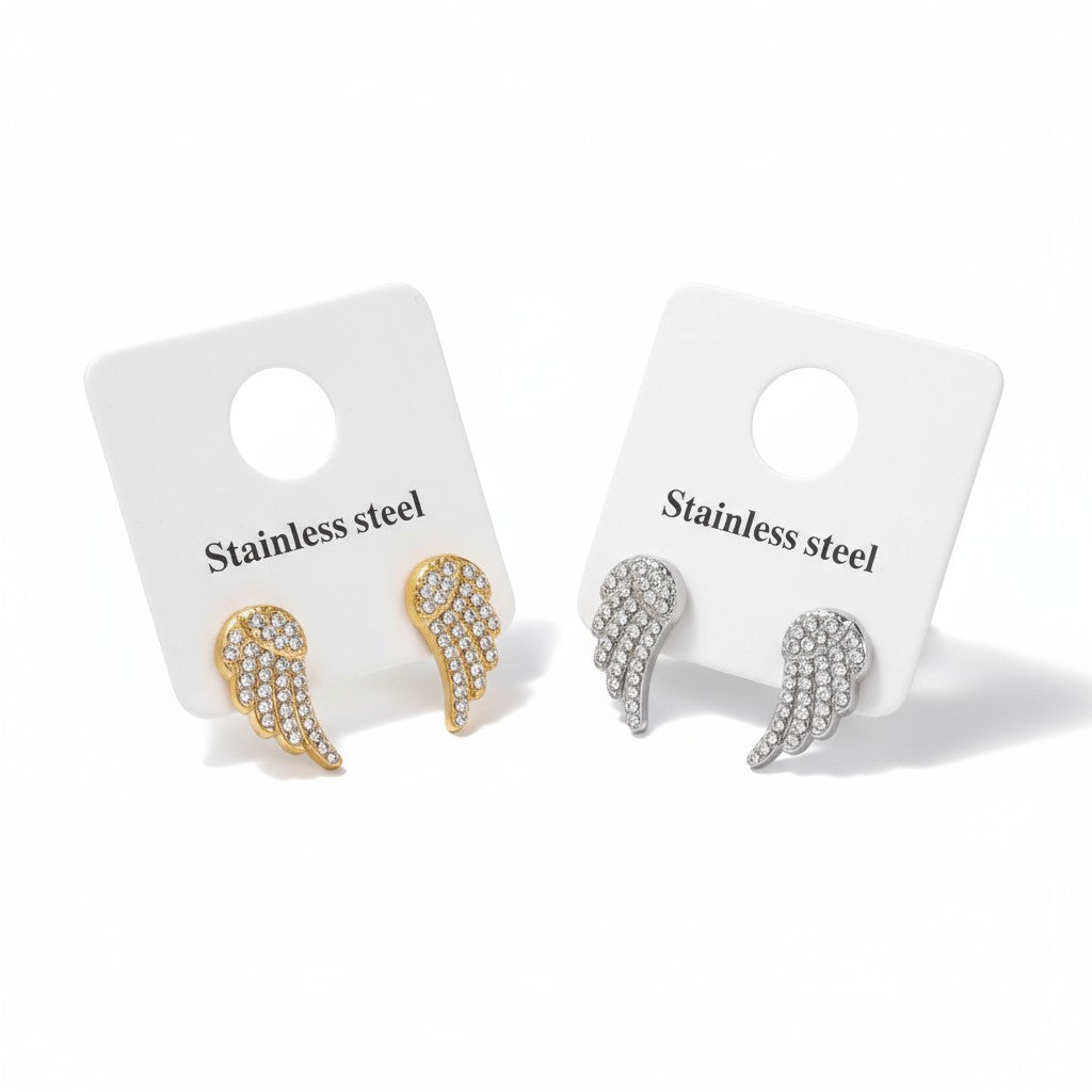Crystal Angel Studs – Ατσάλινα Σκουλαρίκια με Φτερό Αγγέλου & Ζιργκόν | So Cute by Dimi