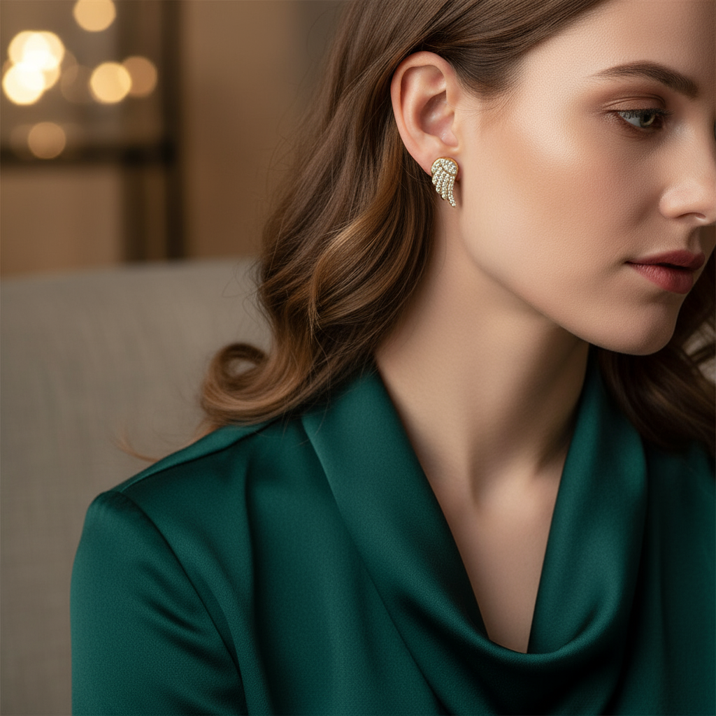 Crystal Angel Studs – Ατσάλινα Σκουλαρίκια με Φτερό Αγγέλου & Ζιργκόν | So Cute by Dimi