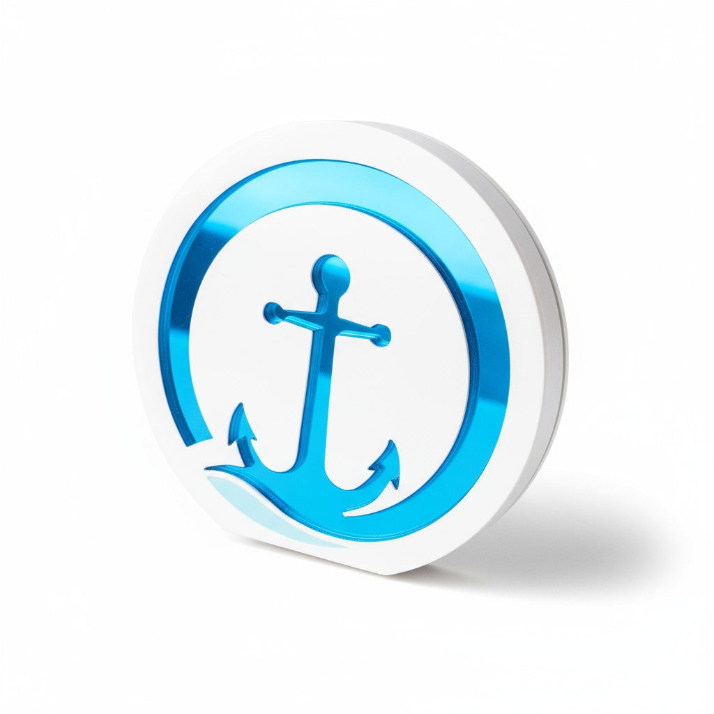 Χειροποίητο επιτραπέζιο γούρι Άγκυρα από πλεξιγκλάς καθρέφτη σε μπλε και λευκό, So Cute by Dimi.