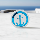 Χειροποίητο επιτραπέζιο γούρι Άγκυρα από πλεξιγκλάς καθρέφτη σε μπλε και λευκό, So Cute by Dimi.