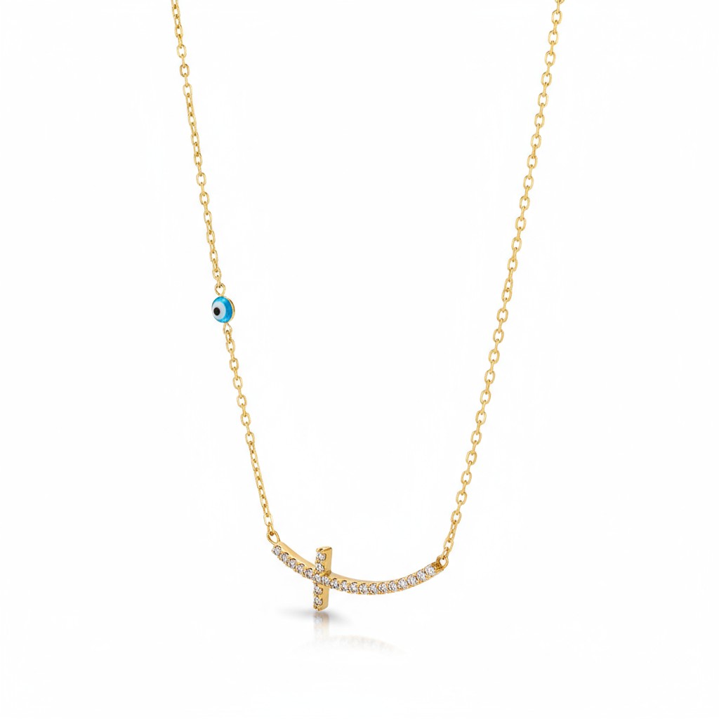 Κολιέ “Faith Spark” με σταυρό και ματάκι – So Cute by Dimi