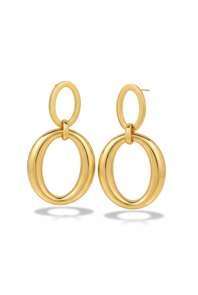 Ατσάλινα διπλά οβάλ statement σκουλαρίκια σε χρυσό και ασημί – Double Oval Glow από την So Cute by DImi
