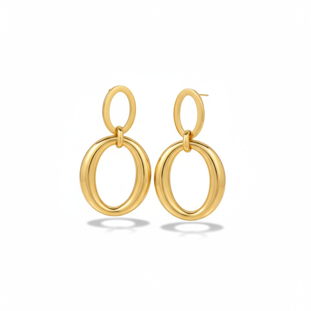 Ατσάλινα διπλά οβάλ statement σκουλαρίκια σε χρυσό και ασημί – Double Oval Glow από την So Cute by DImi