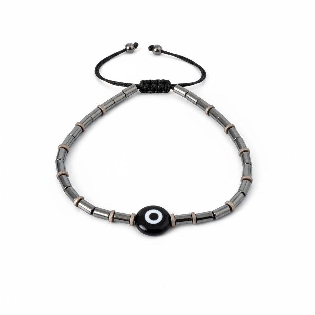 Ανδρικό χειροποίητο βραχιόλι με χάντρες αιματίτη και ματάκι – So Cute by Dimi