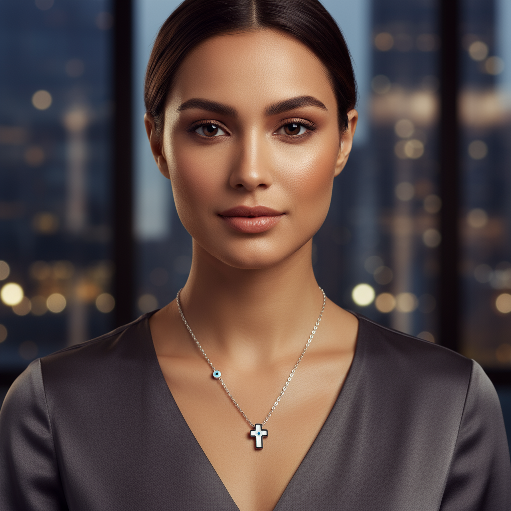 Mini Cross Eye Necklace – Ατσάλινο Κολιέ με Σμάλτο & Ματάκι | So Cute by Dimi