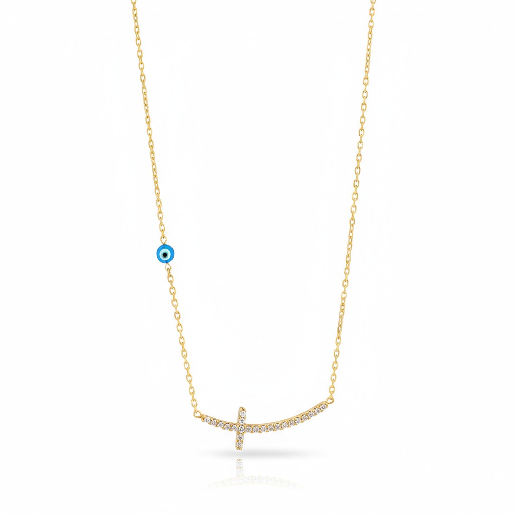 Κολιέ “Faith Spark” με σταυρό και ματάκι – So Cute by Dimi