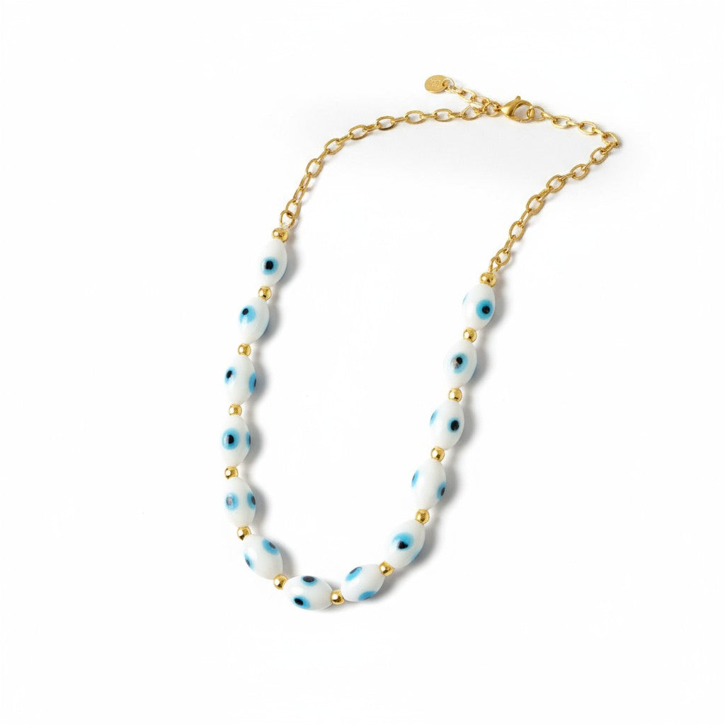 Κολιέ με lampwork γυάλινες χάντρες μάτι – So Cute by Dimi