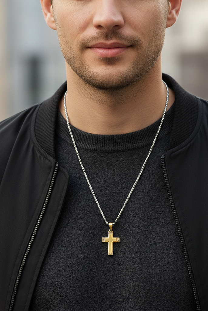 Ανδρικό ατσάλινο κολιέ με σταυρό 55cm – So Cute by Dimi