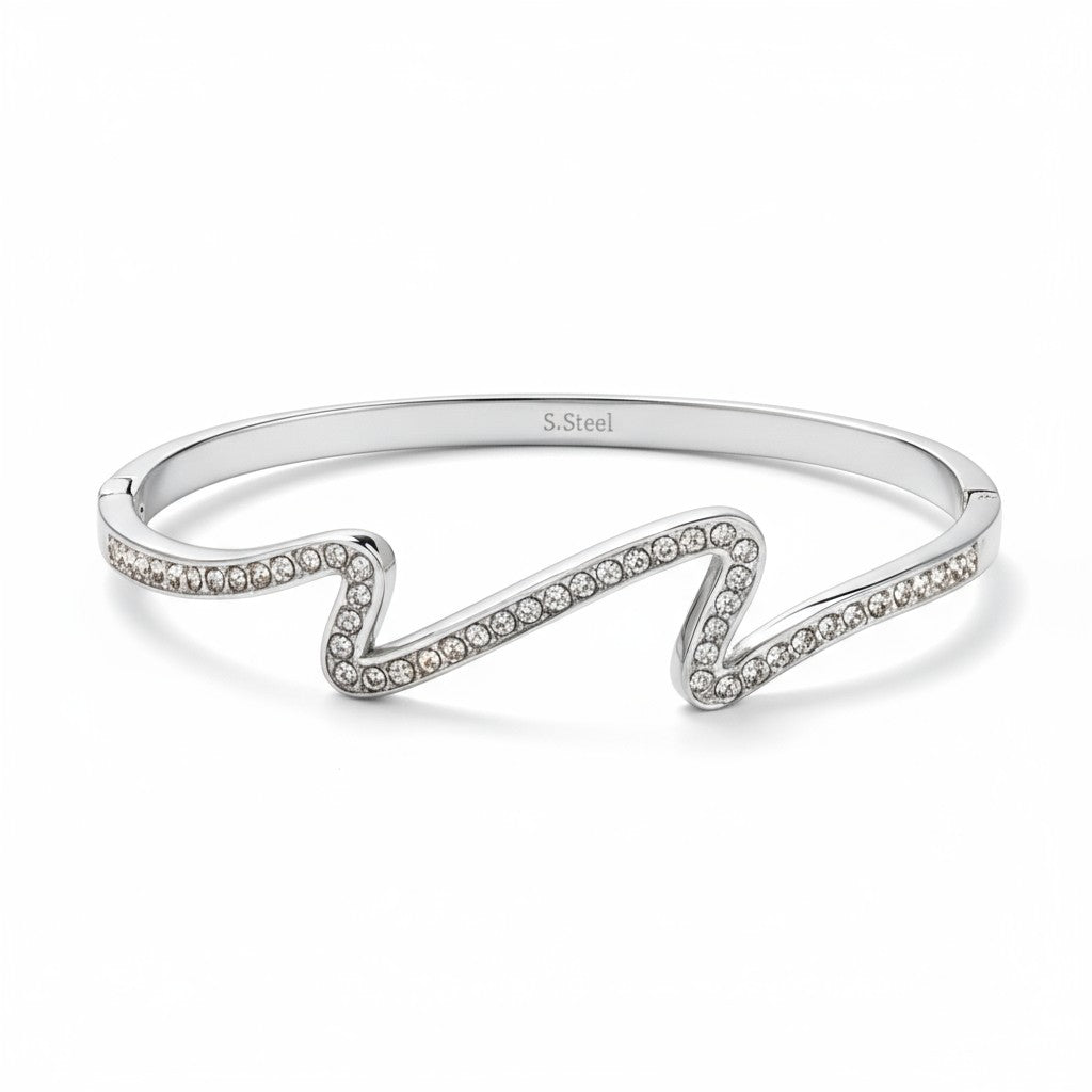 Ατσάλινο βραχιόλι με ζιργκόν σε κυματιστό zigzag σχέδιο – Crystal Zigzag Bangle So Cute by DImi