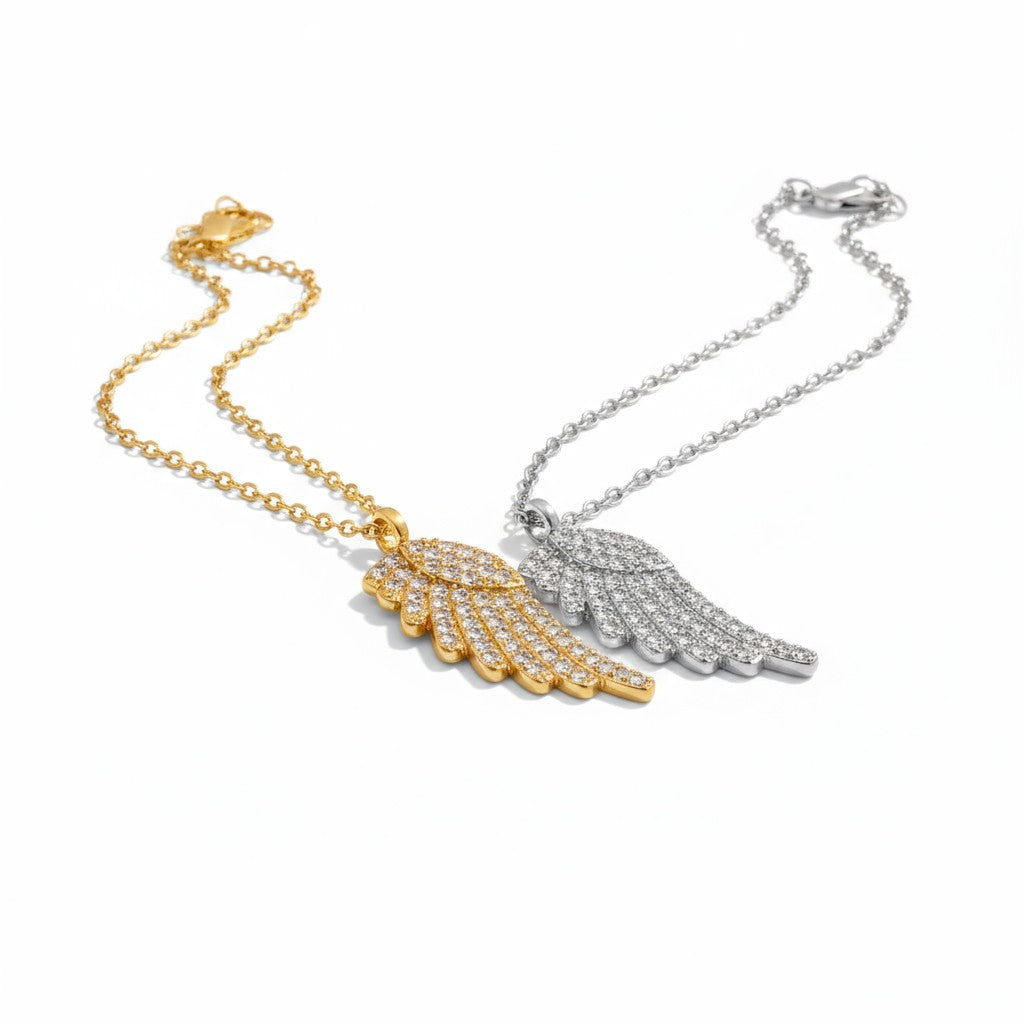 Crystal Angel Wing Necklace – Ατσάλινο Κολιέ με Φτερό & Ζιργκόν | So Cute by Dimi