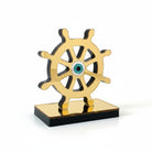 Χειροποίητο γούρι τιμόνι πλοίου με μάτι από πλεξιγκλάς καθρέφτη σε χρυσό ή ασημί, επιτραπέζιο διακοσμητικό So Cute by Dimi.