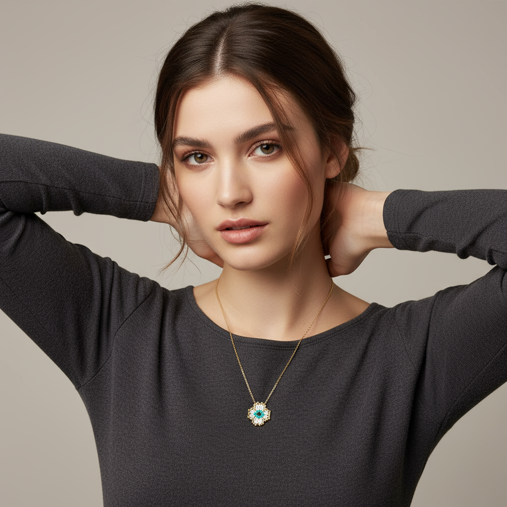 Κολιέ με Τριφύλλι & Μάτι Miyuki | Ατσάλι – So Cute by Dimi