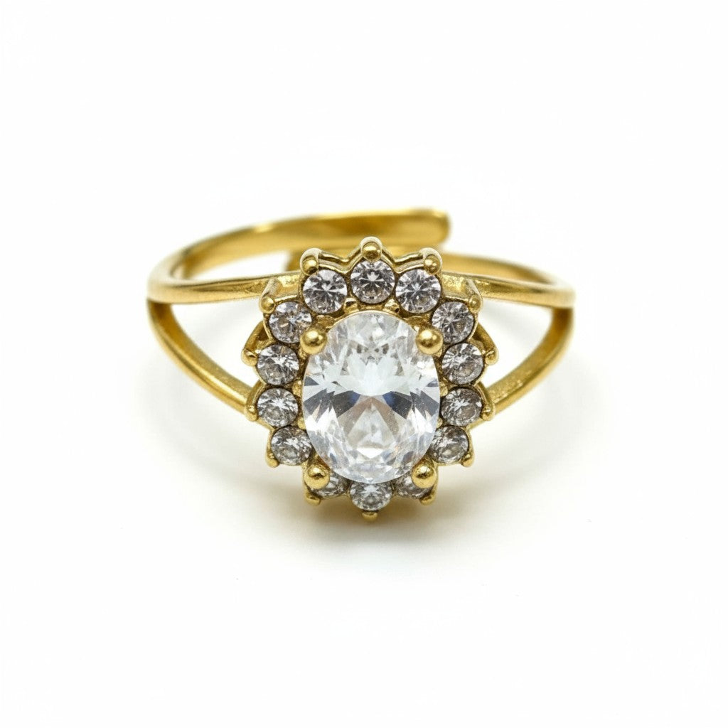 Ατσάλινο δαχτυλίδι Crystal Bloom με ζιργκόν halo σε χρυσό και ασημί – So Cute by Dimi