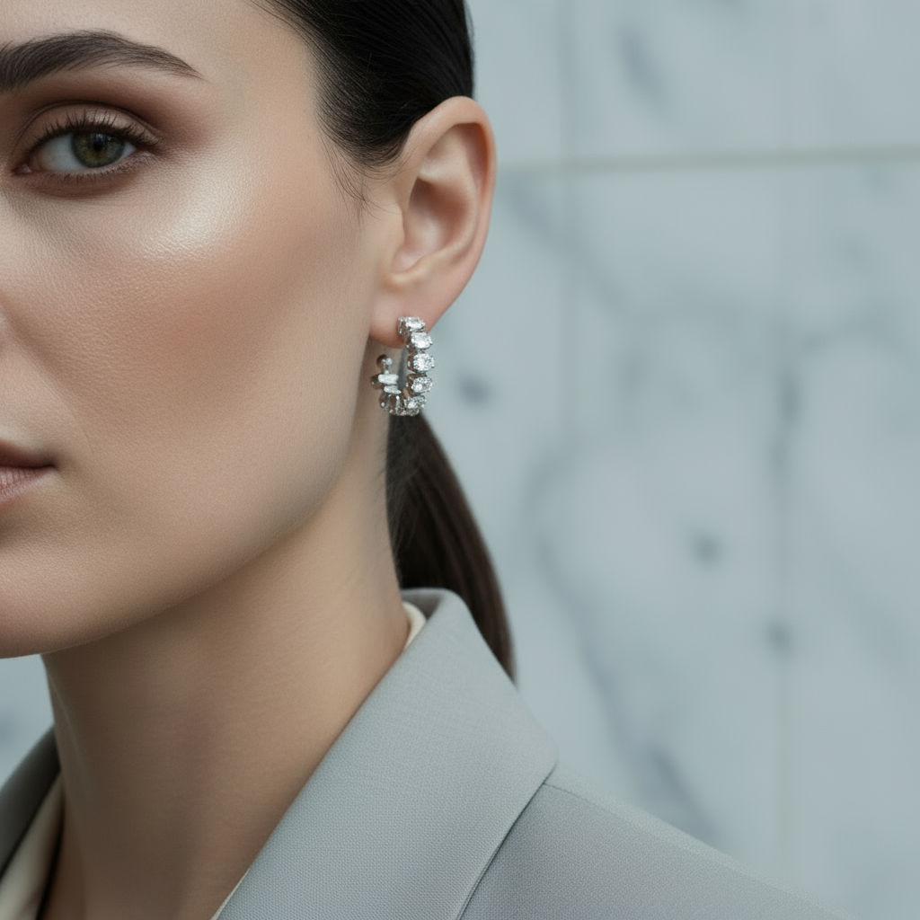 Ατσάλινα hoops Luna Glow με ζιργκόν σε χρυσό και ασημί – So Cute by Dimi