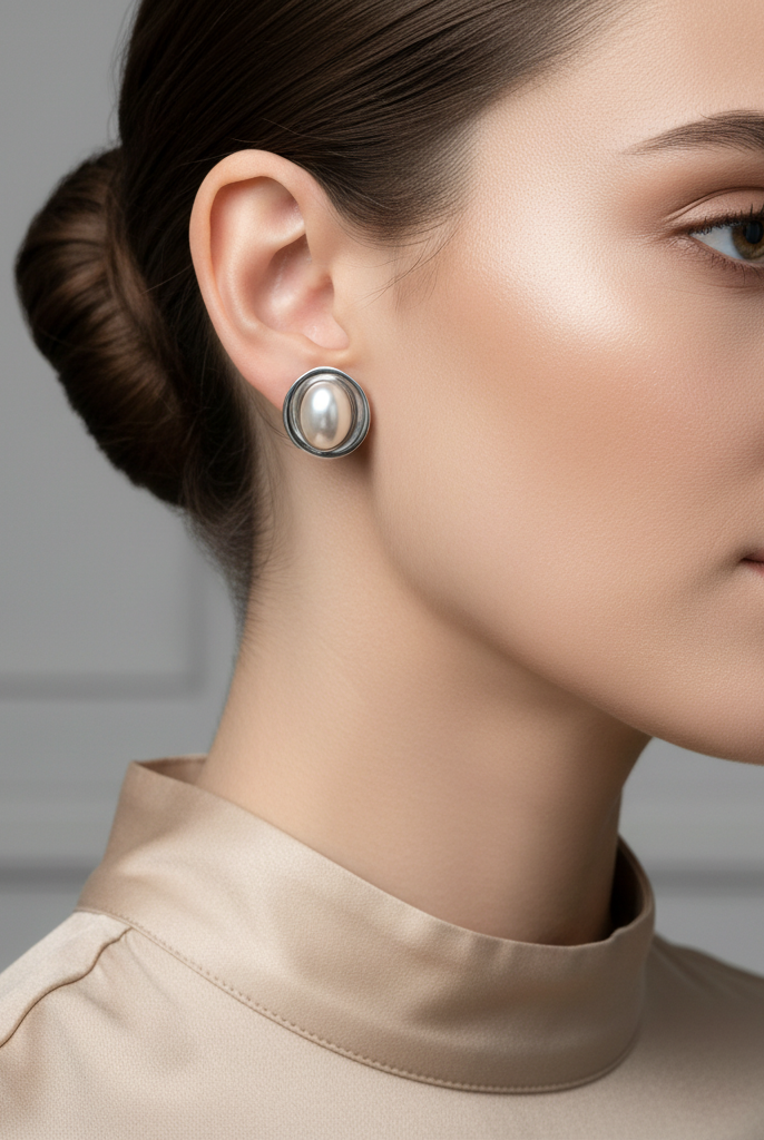 Ατσάλινα σκουλαρίκια stud με πέρλα και melted πλαίσιο σε ασημί.