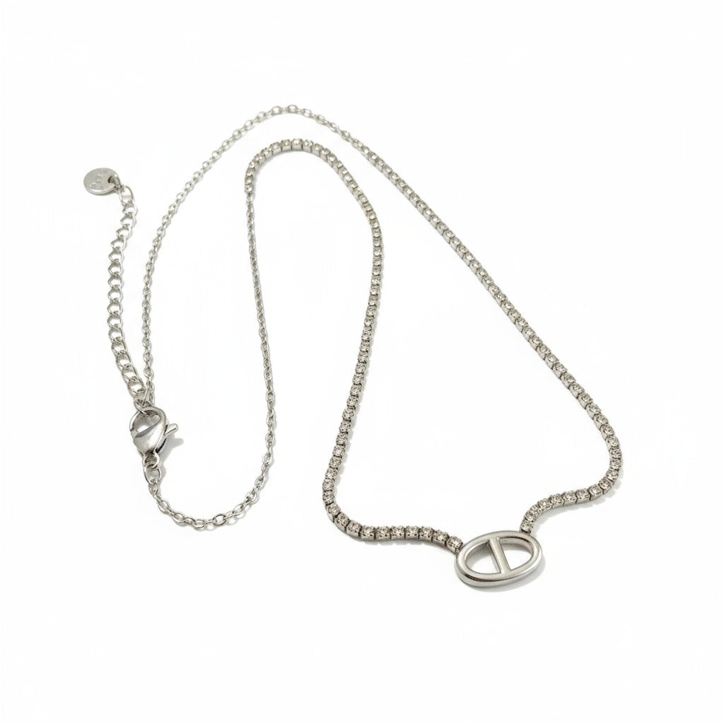 Ατσάλινo κολιέ με στρας σε χρυσό ή ασημι χρώμα και μοτίφ οβάλ -So Cute by DImi