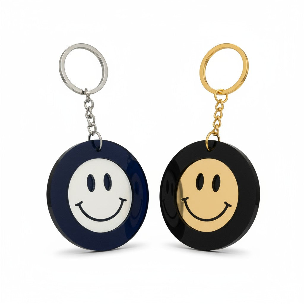 Plexiglass smiley keychain So Cute By Dimi – gold & silver mirror