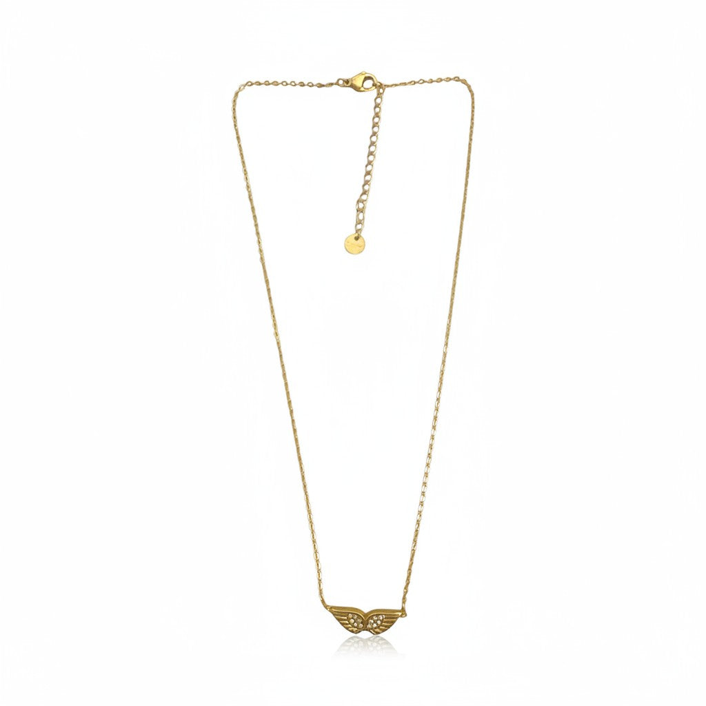 Delicate stainless steel necklace with small angel wing pendant in gold and silver – So Cute by Dimi.