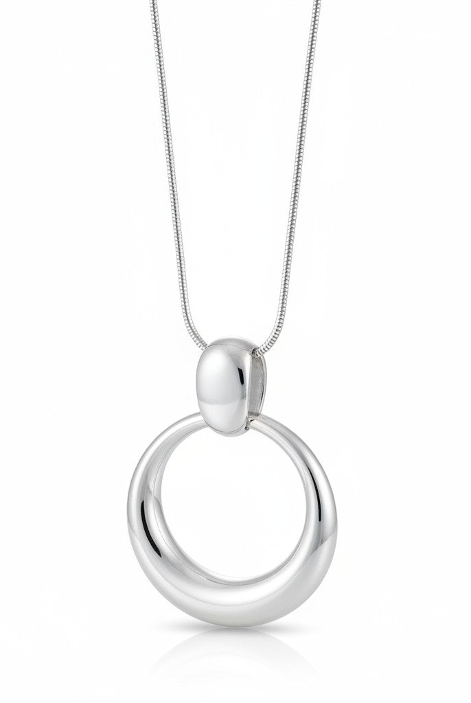 Ατσάλινο statement κολιέ με γλυπτό κυκλικό μοτίφ σε χρυσό και ασημί – Sculpted Circle Pendant So Cute by Dimi