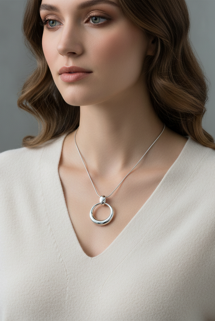 Ατσάλινο statement κολιέ με γλυπτό κυκλικό μοτίφ σε χρυσό και ασημί – Sculpted Circle Pendant So Cute by Dimi
