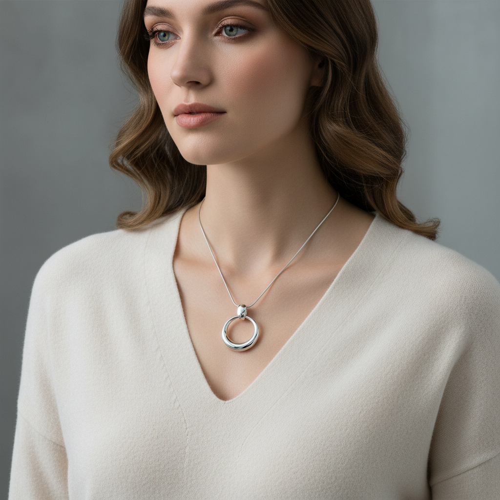 Ατσάλινο statement κολιέ με γλυπτό κυκλικό μοτίφ σε χρυσό και ασημί – Sculpted Circle Pendant So Cute by Dimi