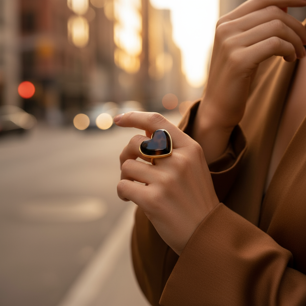 Tortoise Heart Ring – Ατσάλινο Δαχτυλίδι Καρδιά σε Καφέ Ταρταρούγα | So Cute by Dimi