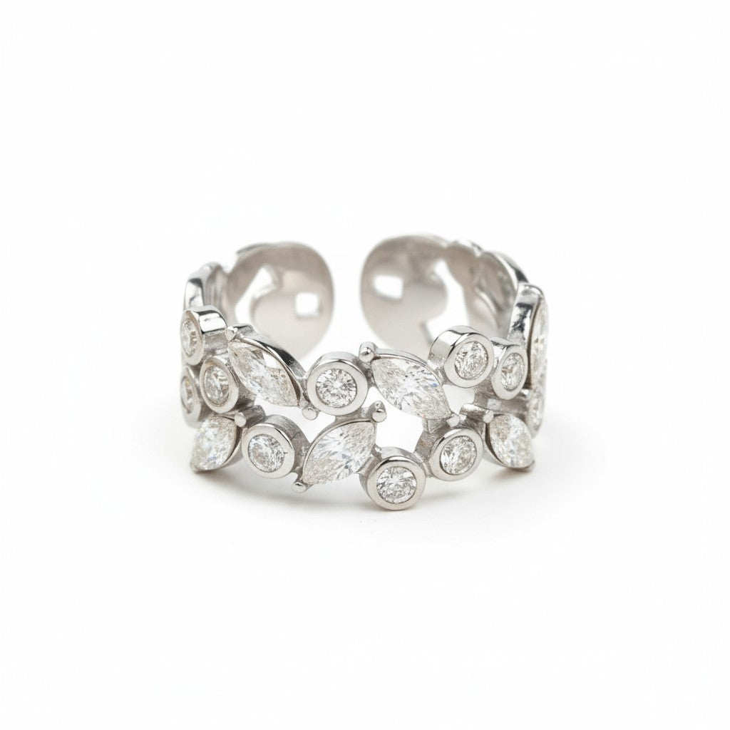 Ατσάλινο δαχτυλίδι με ζιργκόν σε οβάλ και δάκρυ σχέδιο – Crystal Cluster Ring