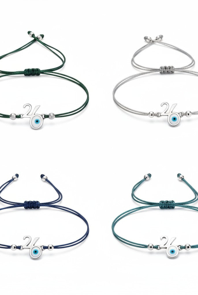 Ανδρικό βραχιόλι-γούρι 2026 με μάτι και κορδόνι σε τέσσερα χρώματα. So Cute by Dimi