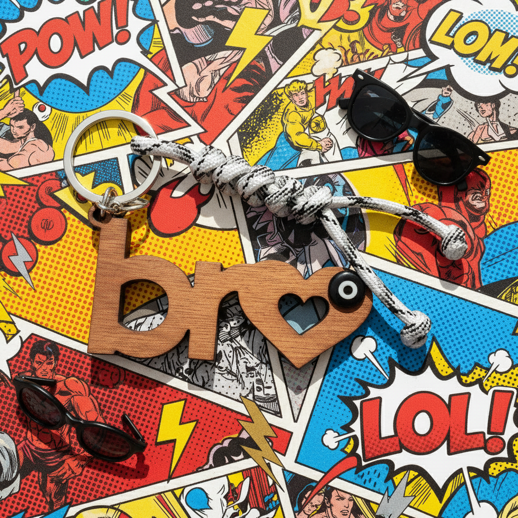 Ξύλινο χειροποίητο μπρελόκ “bro” με ματάκι και μακραμέ κορδόνι – So Cute by Dimi