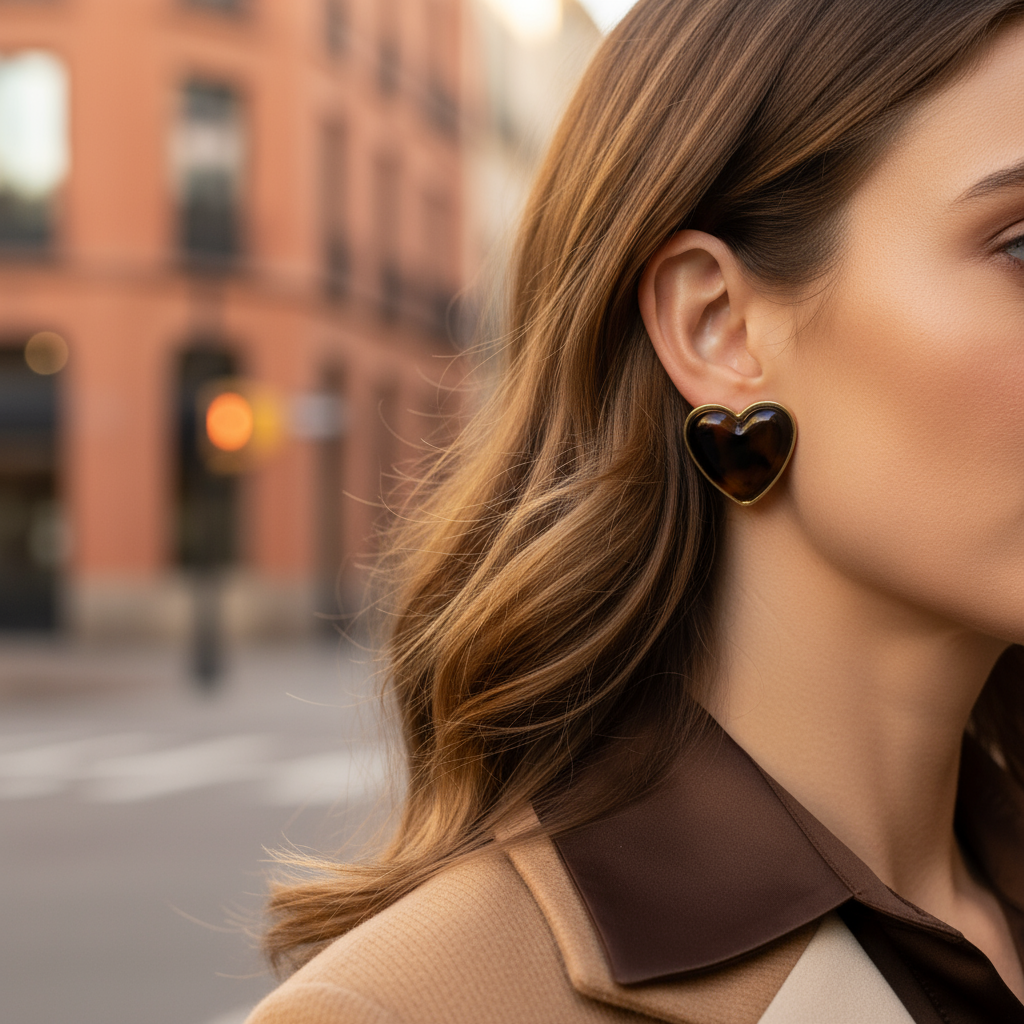 Tortoise Heart Earrings – Ατσάλινα Καρφωτά Καρδιές σε Καφέ Ταρταρούγα | So Cute by Dimi