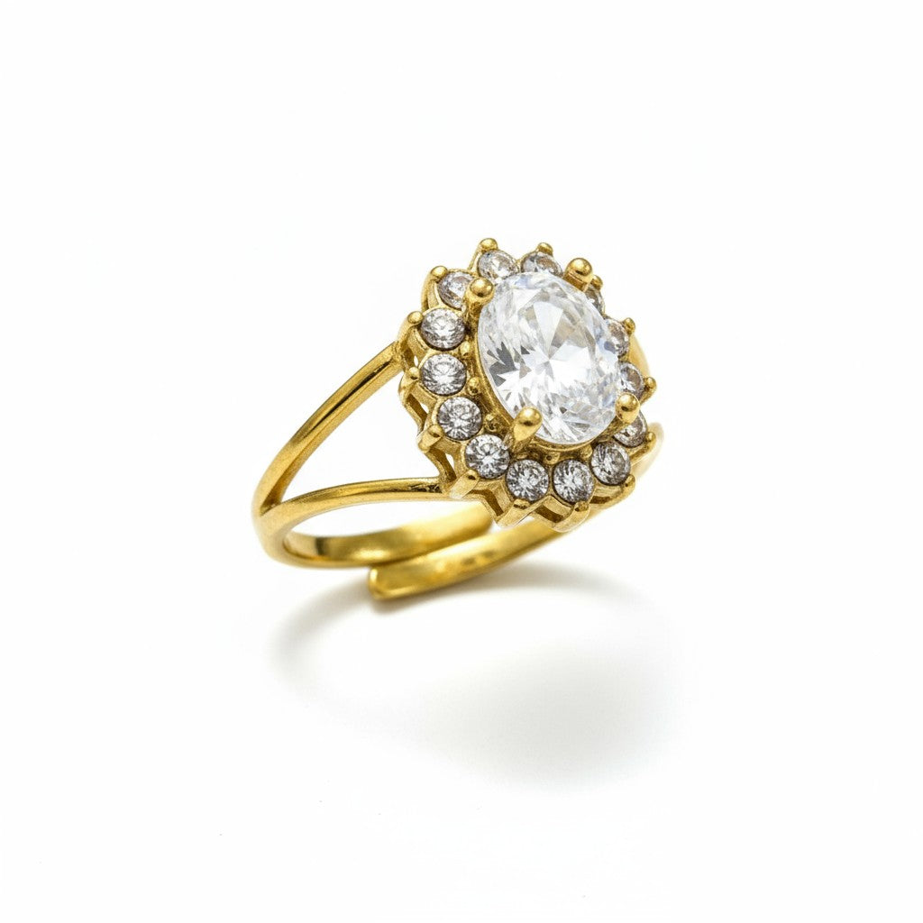 Ατσάλινο δαχτυλίδι Crystal Bloom με ζιργκόν halo σε χρυσό και ασημί – So Cute by Dimi