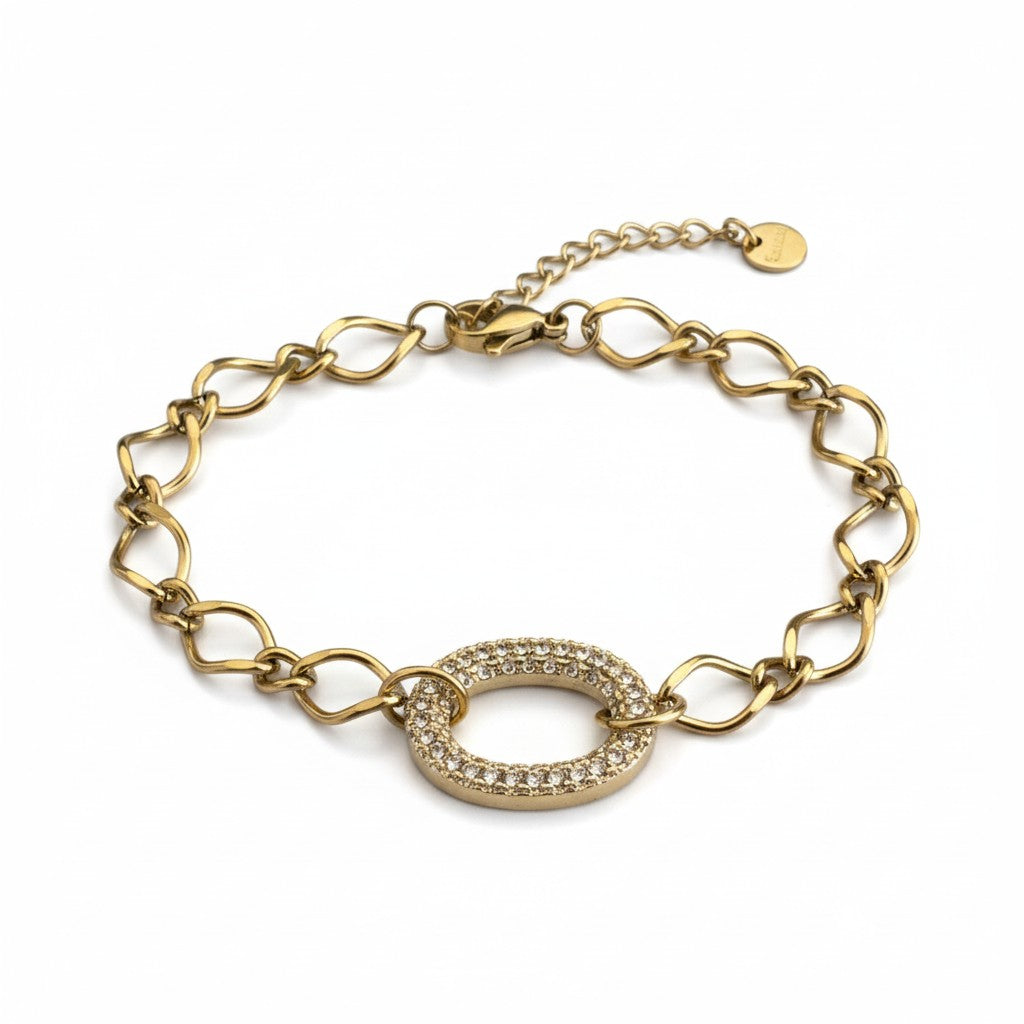 Stainless steel pavé oval link bracelet in gold – So Cute by Dimi.