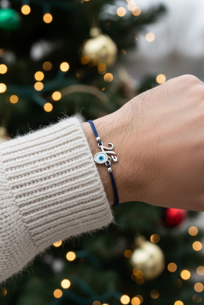 Ανδρικό βραχιόλι-γούρι 2026 με μάτι και κορδόνι σε τέσσερα χρώματα.