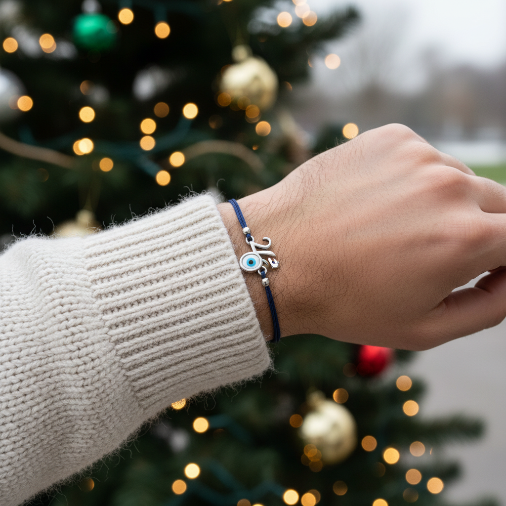 Ανδρικό βραχιόλι-γούρι 2026 με μάτι και κορδόνι σε τέσσερα χρώματα.