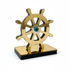 Χειροποίητο γούρι τιμόνι πλοίου με μάτι από πλεξιγκλάς καθρέφτη σε χρυσό ή ασημί, επιτραπέζιο διακοσμητικό So Cute by Dimi.