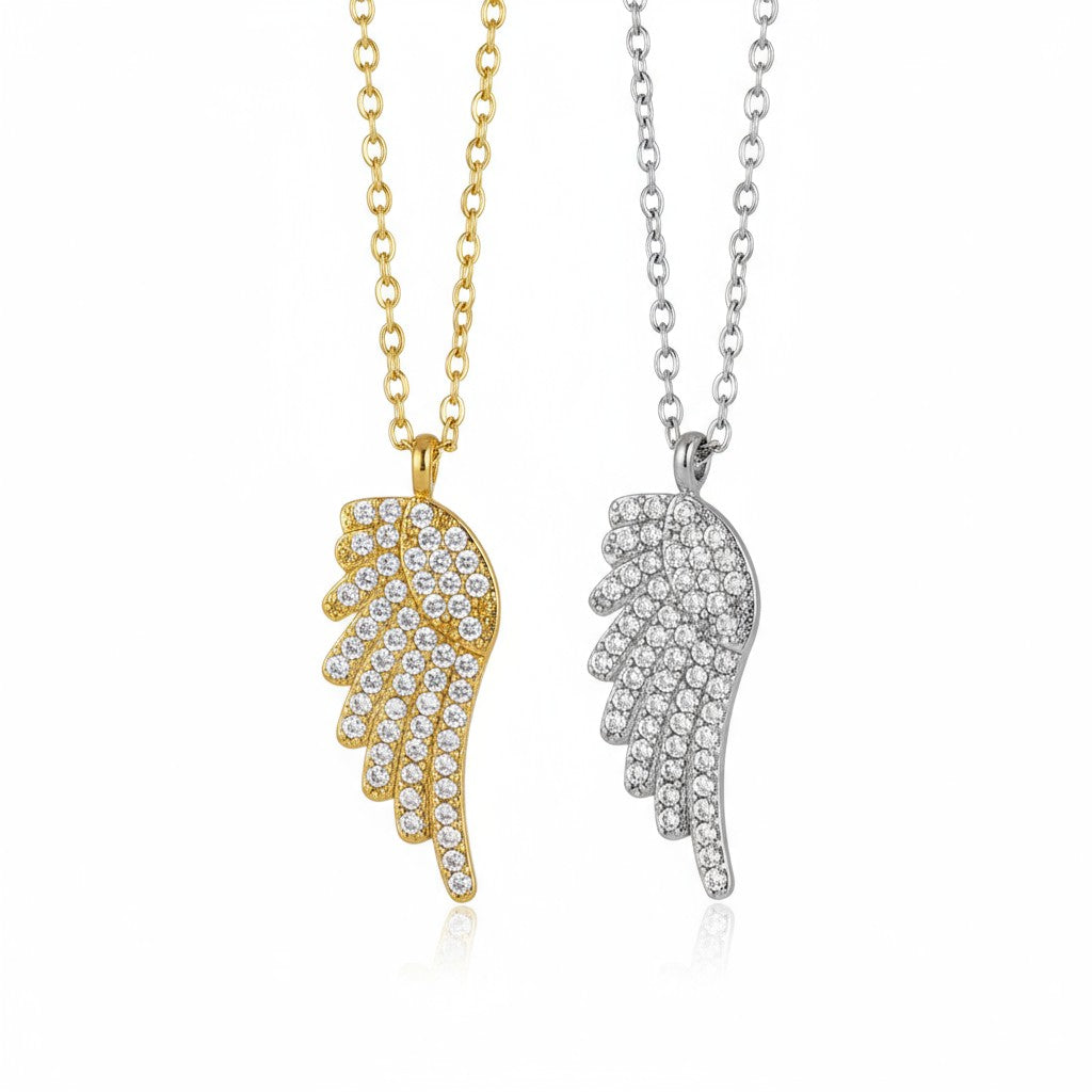 Crystal Angel Wing Necklace – Ατσάλινο Κολιέ με Φτερό & Ζιργκόν | So Cute by Dimi
