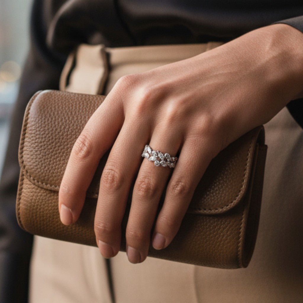 Ατσάλινο δαχτυλίδι με ζιργκόν σε οβάλ και δάκρυ σχέδιο – Crystal Cluster Ring