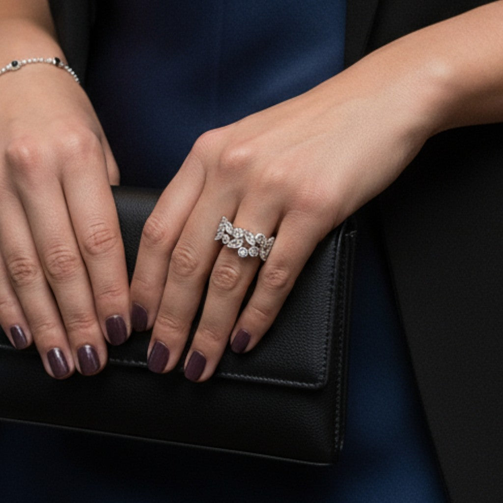 Ατσάλινο δαχτυλίδι με ζιργκόν σε οβάλ και δάκρυ σχέδιο – Crystal Cluster Ring