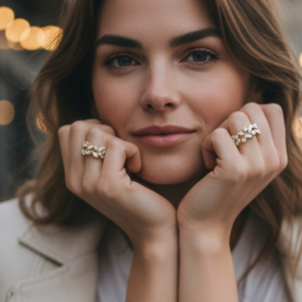 Ατσάλινο δαχτυλίδι με ζιργκόν σε οβάλ και δάκρυ σχέδιο – Crystal Cluster Ring