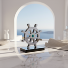 Χειροποίητο γούρι τιμόνι πλοίου με μάτι από πλεξιγκλάς καθρέφτη σε χρυσό ή ασημί, επιτραπέζιο διακοσμητικό So Cute by Dimi.